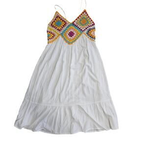BOHome Granny Square Crochet Midi Dress In White Beach Vibe Large